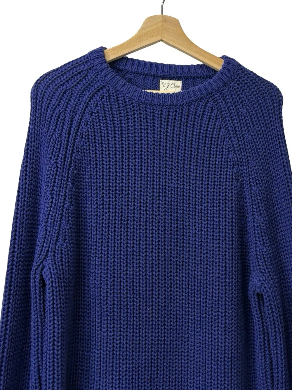 J.Crew men's shaker-stitch chunky fisherman crewneck sweater indigo blue Size M